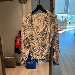 Anthropologie porridge white tie dye ines white peasant blouse medium